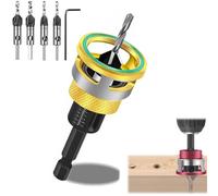 Two-Flute Counterbore with Adjustable Depth Stop, Countersink Drill Bit Set, 4pcs Drill Bits and Adjustable Depth Stop Collar with 1/4" Hex Shank (Gold)