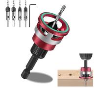 Two-Flute Counterbore with Adjustable Depth Stop, Countersink Drill Bit Set, 4pcs Drill Bits and Adjustable Depth Stop Collar with 1/4" Hex Shank (Red)