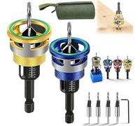 Two-Flute Counterbore with Adjustable Depth Stop, Countersink Drill Bit Set with Depth Stop 4PCS, Four-Flute HSS M2 Tapered Drill Bits and Adjustable Depths Stops Collar, for Woodworking (B-1)