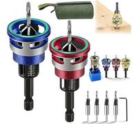 Two-Flute Counterbore with Adjustable Depth Stop, Countersink Drill Bit Set with Depth Stop 4PCS, Four-Flute HSS M2 Tapered Drill Bits and Adjustable Depths Stops Collar, for Woodworking (C-1)