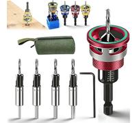 Two-Flute Counterbore with Adjustable Depth Stop, Countersink Drill Bit Set with Depth Stop 4PCS, Four-Flute HSS M2 Tapered Drill Bits and Adjustable Depths Stops Collar, for Woodworking (Red)