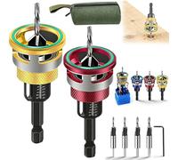 Two-Flute Counterbore with Adjustable Depth Stop, Countersink Drill Bit Set with Depth Stop 4PCS, Four-Flute HSS M2 Tapered Drill Bits and Adjustable Depths Stops Collar, for Woodworking (A-1)