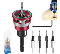 Two-Flute Counterbore with Depth Stop, 4PCS Countersink Drill Bit Set, 2-in-1 Drill & Countersink Universal 1/4" Hex Shank (Red)