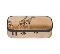 Two Giraffe Running On The Barren - Estuche para lápices de gran capacidad, bolsa de almacenamiento con cremallera, para niños y niñas, estudiantes, escuela, Black, Talla única, Maleta