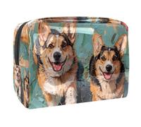 Two Happy Corgi Dogs - Bolsa de cosméticos para mujer, neceser de viaje, grande, de PVC, organizador de maquillaje con cremallera, multicolor, 18.5x7.5x13cm/7.3x3x5.1in, Neceser