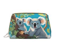 Two Happy Koalas - Bolsa de maquillaje portátil de piel para cosméticos, artículos de tocador y artículos esenciales diarios, White, Talla única