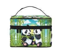 Two Happy Pandas - Bolsa de cosméticos de viaje para mujer, (9 x 6.5 x 6.2 pulgadas), bolsa de cosméticos portátil de gran capacidad, bolsa de cosméticos grande para niñas, Negro -, Talla única
