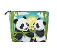 Two Happy Pandas - Bolsa de maquillaje de cáñamo falso, organizador de viaje de gran capacidad para viajes de negocios y uso diario