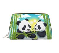 Two Happy Pandas - Bolsa de maquillaje portátil de piel para cosméticos, artículos de tocador y artículos esenciales diarios, White, Talla única