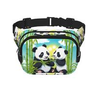 Two Happy Pandas - Riñonera cuadrada de doble capa con correa ajustable para actividades al aire libre, color negro, talla única, Black, Talla única