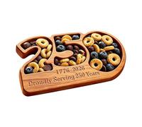Two Hundred Fiftieth Tray - Madera Number Shaped Snack Platter | July 4th Patriotic Party Decor for Fruit Postre Bread Cupcake Cooked Food Appetizer, Historical