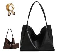 Two In One PU Leather Large Capacity Shoulder Bag, Women Slouchy Vintage Commuter Handbag, Casual Trendy Soft Tote Bag
