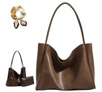 Two In One PU Leather Large Capacity Shoulder Bag, Women Slouchy Vintage Commuter Handbag, Casual Trendy Soft Tote Bag