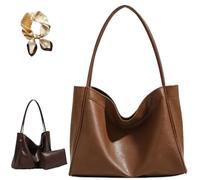 Two In One PU Leather Large Capacity Shoulder Bag, Women Slouchy Vintage Commuter Handbag, Casual Trendy Soft Tote Bag