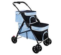 Two-Layer Cat Strollers for 2 Cats, Double Layer Dog Stroller for 2 Dogs, Pet Cat Stroller Foldable Carrier Strolling Cart Dog Prams Pushchairs for Cat, Dog And More(Blue)