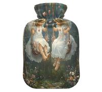 Two Little Angels - Botella de agua caliente con funda de forro polar suave, bolsa de agua caliente para aliviar el dolor de cuello y hombros, terapias frías y calientes, talla L