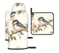 Two Little Birds Are On The Branch Guantes de cocina coloridos resistentes al calor, almohadillas calientes, lindas cosas de panadero, regalos de cocina para amantes de la cocina, cocineros y mamá