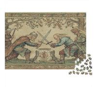 Two Medieval Viking Warriors Duel with Axes Raised Rompecabezas Puzzle,1000pcs (75x50cm) Adulto Juego Educativo Decoración del Hogar