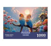 Two Parrots on A Branch 1000 Piezas Papel Ecológico Rompecabezas Floral Birds Liberador De Estrés Juego Familiar Puzzle para Adultos Y Niños 52x38cm/1000pcs