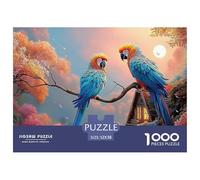 Two Parrots on A Branch 1000 Piezas Papel Ecológico Rompecabezas Floral Birds Liberador De Estrés Juego Creativo Puzzle Juego De Desafío Difícil 52x38cm/1000pcs