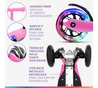 TWO Patinete para niños A partir de 5 años Ruedas led Hasta 80 kg Plegable Altura regulable Fun pro