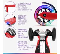 TWO Patinete para niños A partir de 5 años Ruedas led Hasta 80 kg Plegable Altura regulable Fun pro