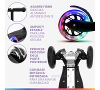 Fun Pro Two Patinete Niño y Niña con 3 Ruedas con Luces LED Arcoiris, para Niños Mayores de 5 Años, Patinetes Drección por Gravedad, Manillar Altura Ajustable, Scooter Plegable para Niñas y Niños