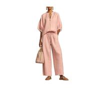 Two Piece Pants Set for Women Loose Zip Top Drawstring Waist Wide Leg Pants (Pink,XXL)
