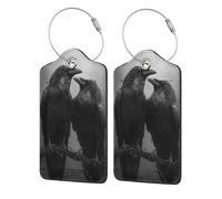 Two Ravens On Branch Dark Fantasy Gothic - Etiqueta de equipaje para maleta, paquete de 2 etiquetas de equipaje de cuero con solapa de privacidad, etiqueta de identificación de nombre y lazo de metal