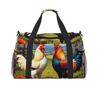 Two Roosters in Field - Bolsa de viaje compacta resistente al agua para deportes, gimnasio y fin de semana para hombres y mujeres