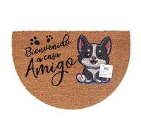TWO TIGERS Felpudo de Coco Natural con Base Antideslizante, Absorbente para la Entrada de casa, Puerta Exterior o Pasillo. 3 tamaños y Varios diseños Disponibles (Semiluna 60x40cm, Perro Amigo)