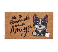 TWO TIGERS Felpudo de Coco Natural con Base Antideslizante, Absorbente para la Entrada de casa, Puerta Exterior o Pasillo. 3 tamaños y Varios diseños Disponibles (Rectangular 80x45cm, Perro Amigo)