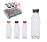 TWO TIGERS Pack Botellas de Plástico con Tapón. Varios Tamaños a Elegir, Colores Surtidos. Leche, Zumo, Agua. Botella PET Transparente con Tapón en Colores Surtidos. 100% Reciclable (500ml (12uds))