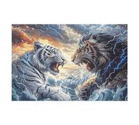 Two Tigres Puzzle 1000 Piezas Cartón Grueso para Adultos Entretenimiento Casero Alivio Estrés Compatible Marco Estándar Regalo Original 1000 PCS/75x50cm
