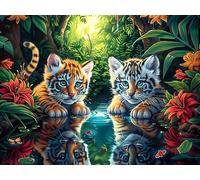 Two Tigres Rompecabezas 1000 Piezas Cartón Resistente para Mayores Bestias encantadas Luminosas Actividad para La Mente Desconectar Rutina Garantía Satisfacción 1000 PCS/75x50cm
