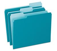 Two-Tone File Folders, 1/3 Cut Top Tab, Letter, Teal/Light Teal, 100/Box