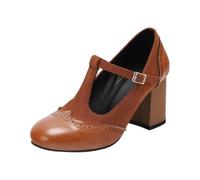 Two Tone Mary Jane - Zapatos de mujer clásicos, retro, con correa en T, tacones altos, estampado Oxford, estilo vintage de los años 50, con puntera cerrada, correa de tobillo, para bodas, Oktoberfest