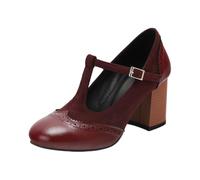 Two Tone Mary Jane - Zapatos de mujer clásicos, retro, con correa en T, tacones altos, estampado Oxford, estilo vintage de los años 50, con puntera cerrada, correa de tobillo, para bodas, Oktoberfest