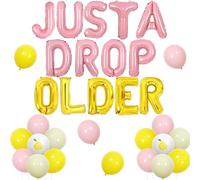 TWO WILD Just A Drop - Juego de decoraciones de cumpleaños antiguas, globos de aluminio de limón para niñas, gotas de limón rosa, amarillo, decoración de cumpleaños de Martini, cóctel, vidrio