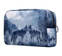 Two Wolf on Snow Mountain Top - Bolsa de cosméticos para mujer, neceser de viaje, bolsa organizadora de maquillaje grande con cremallera, multicolor, 18.5x7.5x13cm/7.3x3x5.1in, Neceser