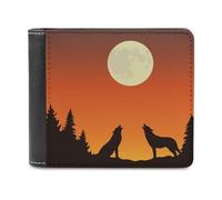 Two Wolves Howls at The Full Moon - Cartera plegable para hombre con tarjetero y monedero de cuero