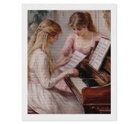 Two Young Girls at The Piano 1892 - Kit de pintura de diamante redondo completo para decoración de pared del hogar, 16 x 20 pulgadas