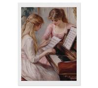Two Young Girls at The Piano 1892 - Kit de pintura de diamante redondo completo para decoración de pared del hogar, 12 x 16 pulgadas