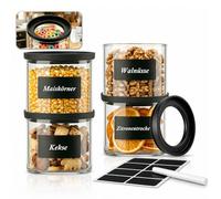 twoant Conjunto de 4 Tarros de Cristal con Tapa Hermética transparente，600ml Redondo Apilables Cocina Botes Almacenaje Apto Para Cereales, Especias, Pasta, Legumbres Y Avena, Entre Otros