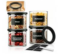 twoant Conjunto de 4 Tarros de Cristal con Tapa Hermética Transparente，600ml Redondo Cocina Botes Almacenaje Apto Para Cereales, Especias, Pasta, Legumbres Y Avena, Entre Otros.