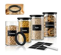 twoant Juego de 4 Redondos Tarros de Cristal Con Tapa Hermética transparente，1200ml Cocina Botes Almacenaje Ideales Para