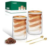 twoant Tazas Doble Pared Cristal 400ml Juego de 2 Con 2 Cucharas，vasos Cafe Cristal Borosilicato Para Latte Macchiato Cappuccino Matcha Zumo