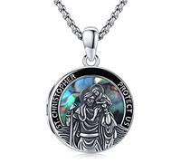 TwoAnts Collar de plata de ley 925 con medalla de San Patrón, joyería católica, regalo para hombres y mujeres, Grande, Plata esterlina, N A