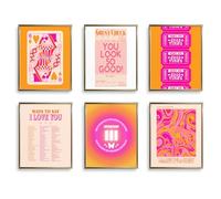 TwoDays Arte de pared retro de moda, decoración de habitación color rosa, bonito póster de la reina de la suerte, imágenes de afirmación funky, impresiones de números de ángel (8 x 10 pulgadas, juego