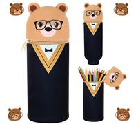 TwoduYoo Estuche Kawaii, gris, Pequeño oso pardo con gafas